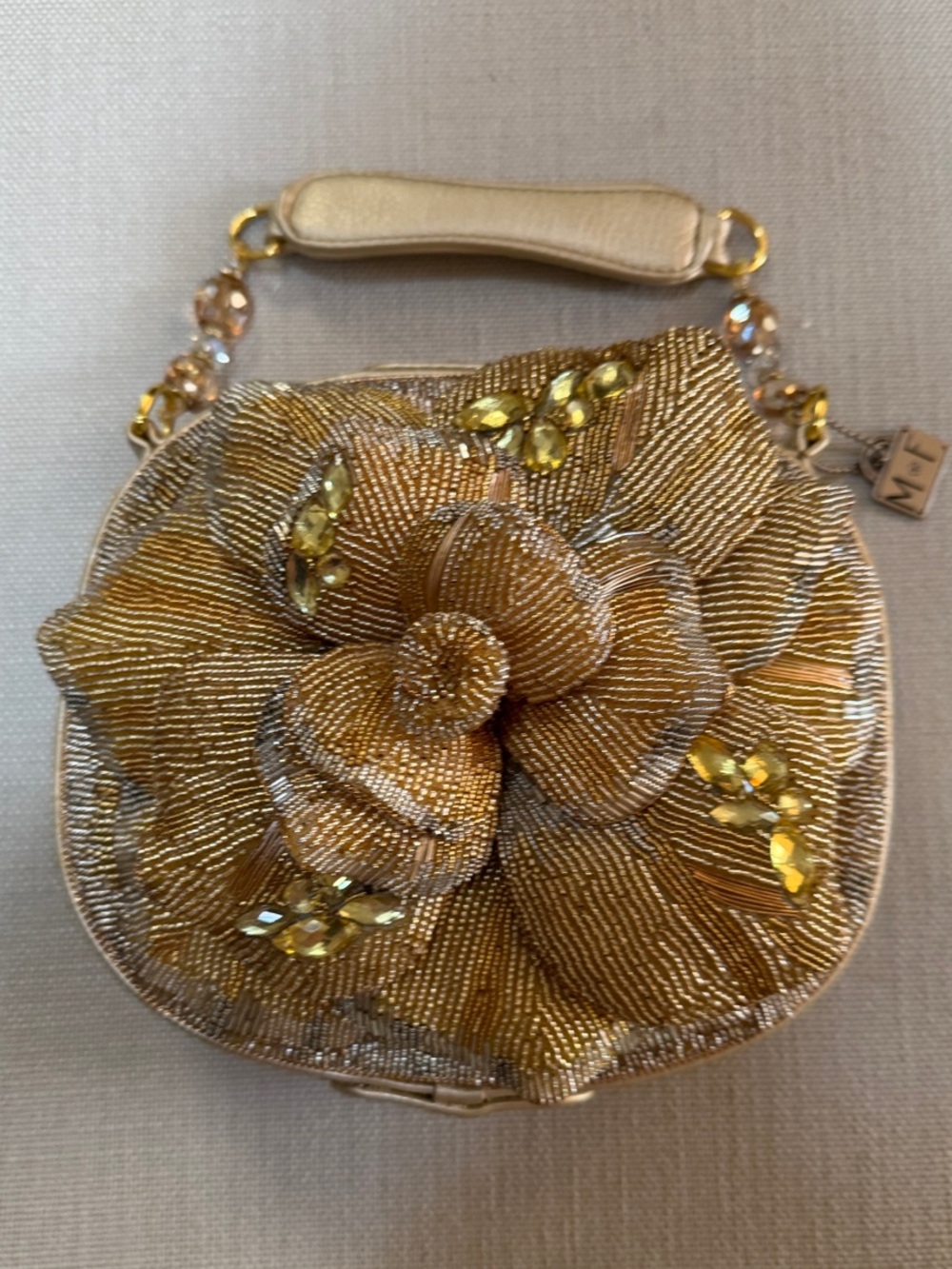 Mary Frances Gold Beaded Floral Wristlet